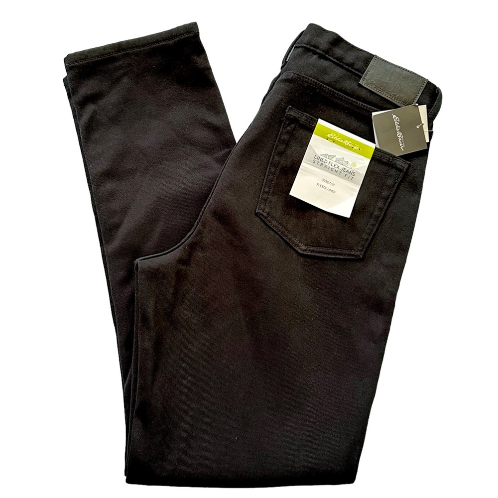 Eddie Bauer Pants Black Jeans Straight Fit Fleece Lined Flex Size 32